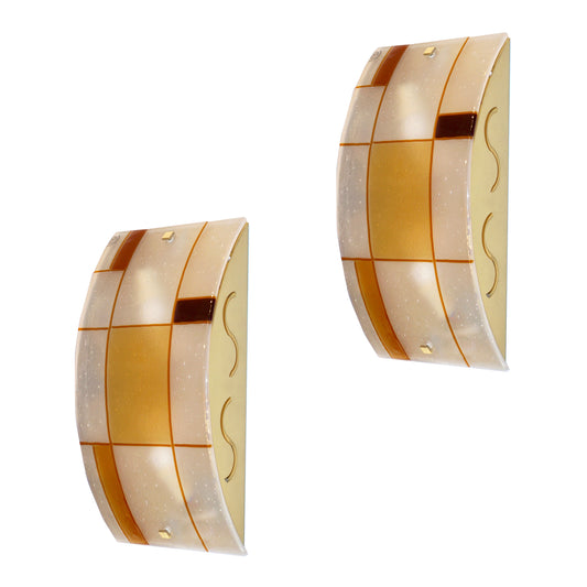 1960s Italian Orange Ivory Murano Glass Mondrian Design Flushmounts or Sconces