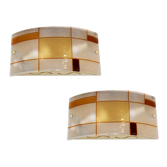 1960s Italian Orange Ivory Murano Glass Mondrian Design Flushmounts or Sconces