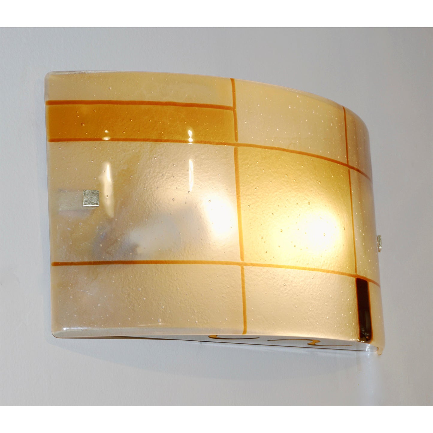1960s Italian Orange Ivory Murano Glass Mondrian Design Flushmounts or Sconces