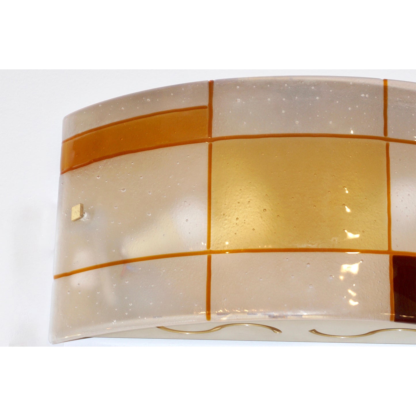 1960s Italian Orange Ivory Murano Glass Mondrian Design Flushmounts or Sconces