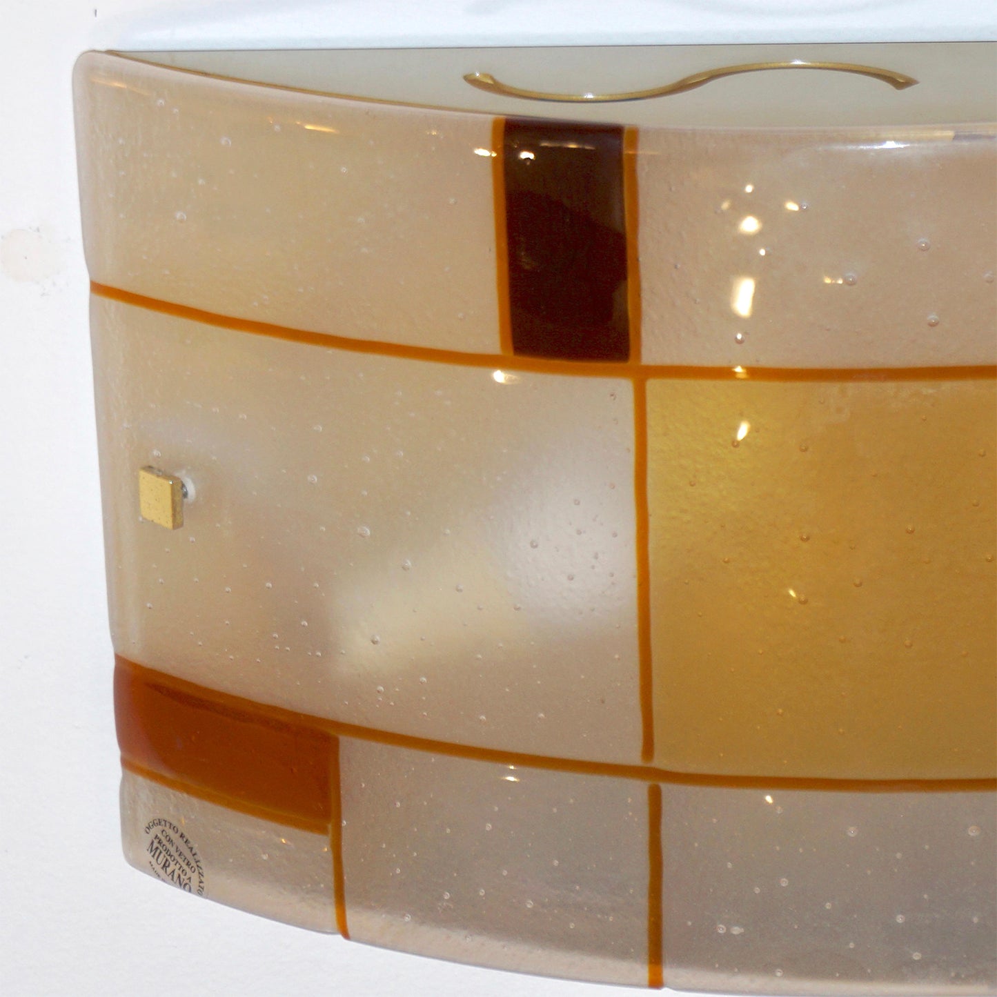 1960s Italian Orange Ivory Murano Glass Mondrian Design Flushmounts or Sconces