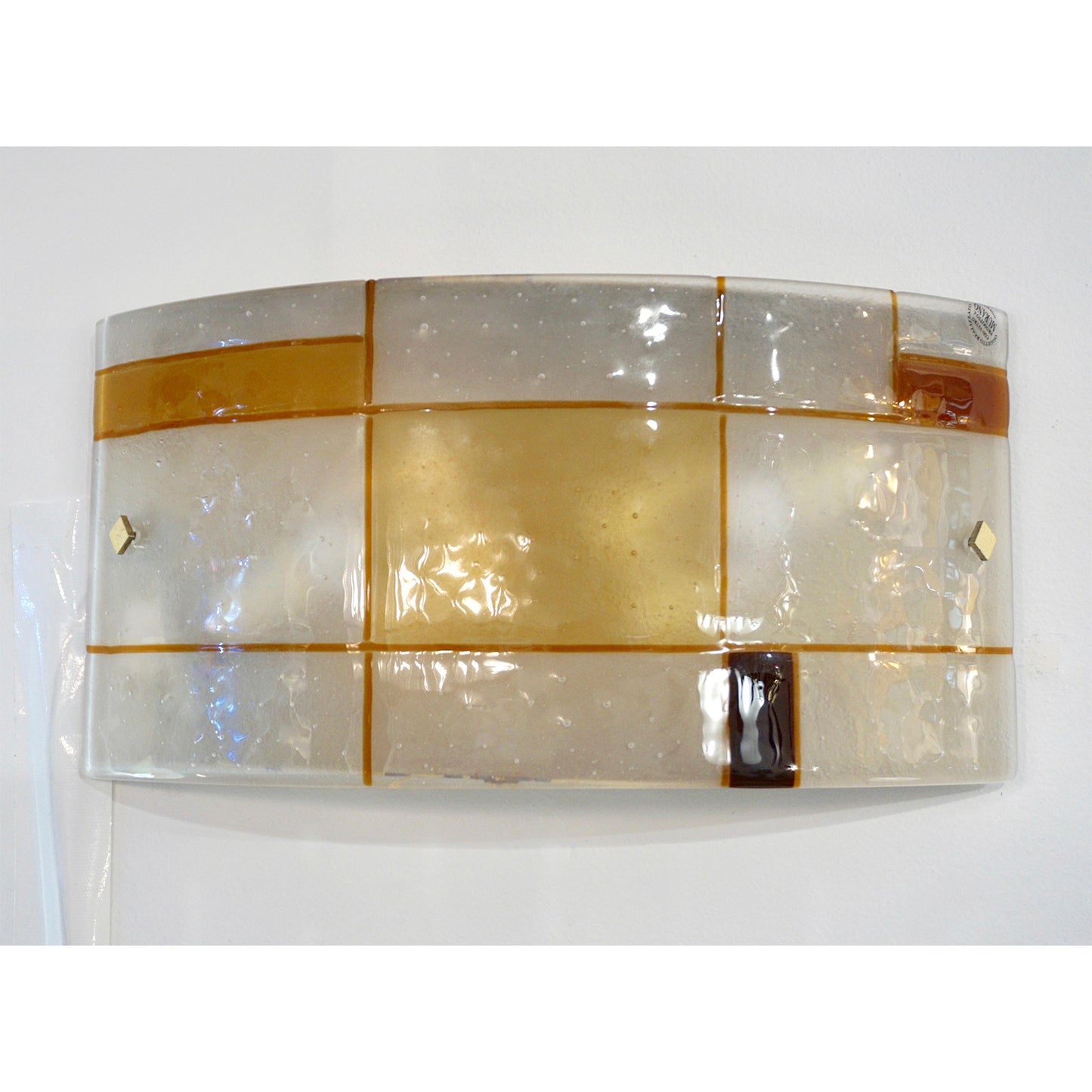 1960s Italian Orange Ivory Murano Glass Mondrian Design Flushmounts or Sconces
