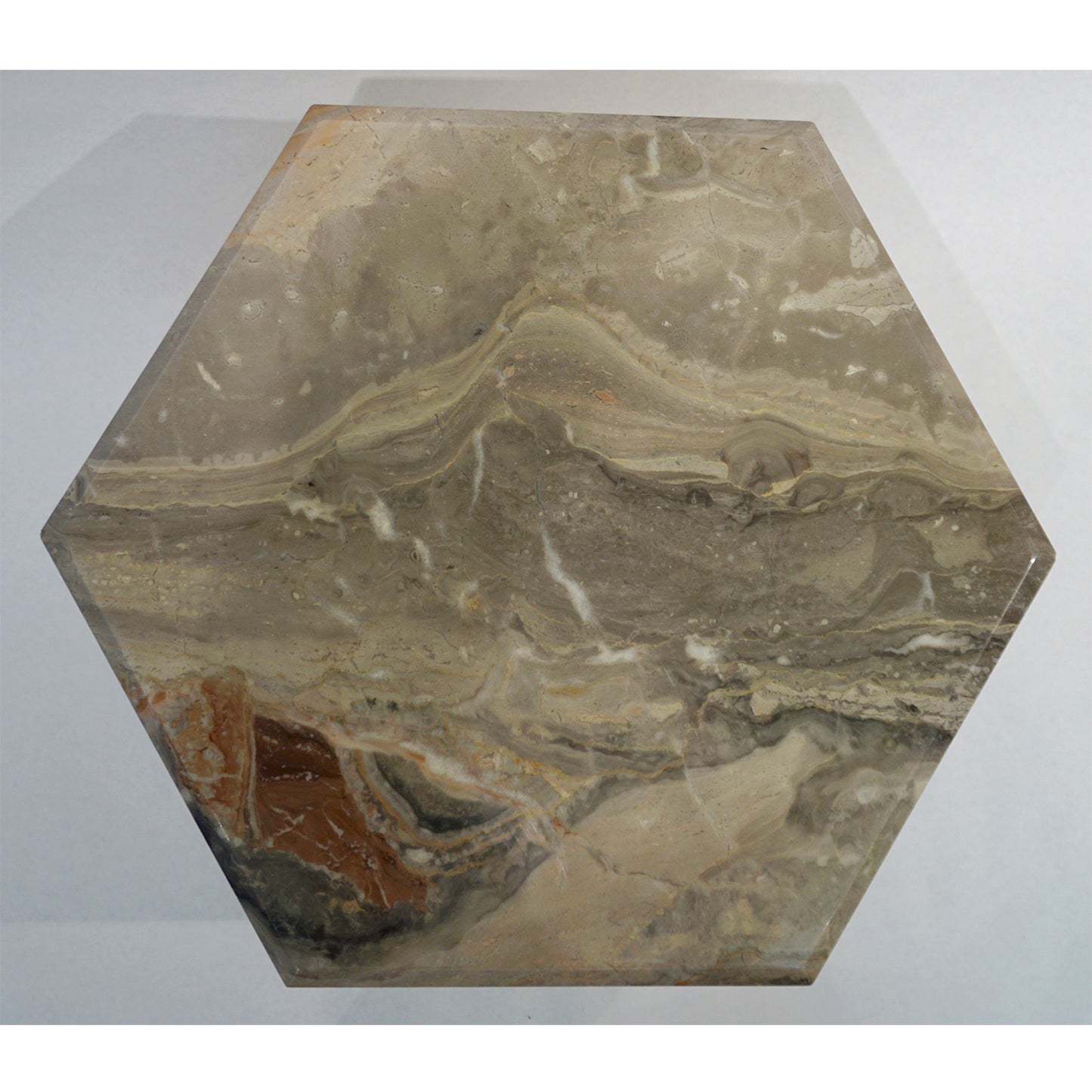 1970s Vintage Italian 3 Geometric White Gray and Red Vein Marble Nesting Tables