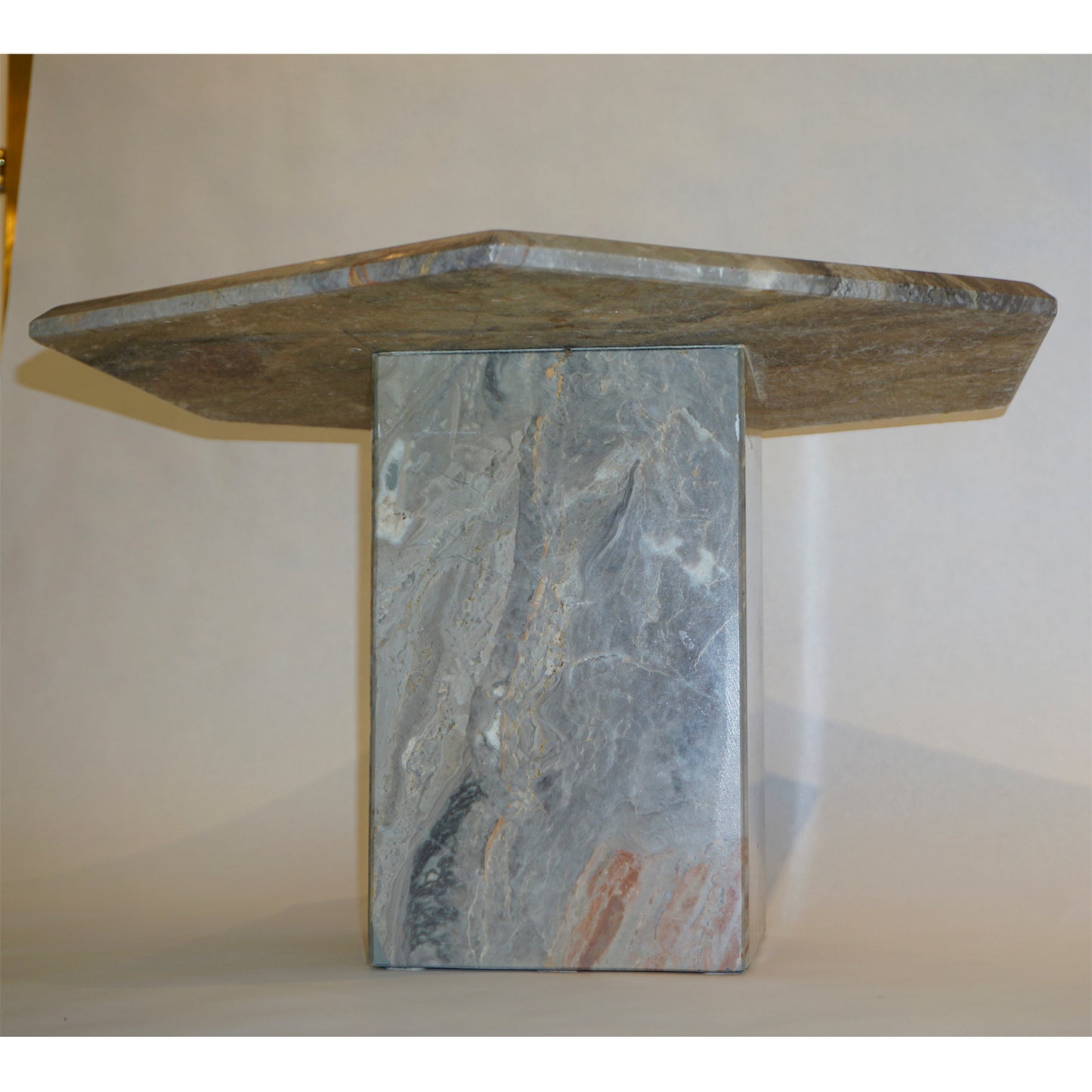 1970s Vintage Italian 3 Geometric White Gray and Red Vein Marble Nesting Tables