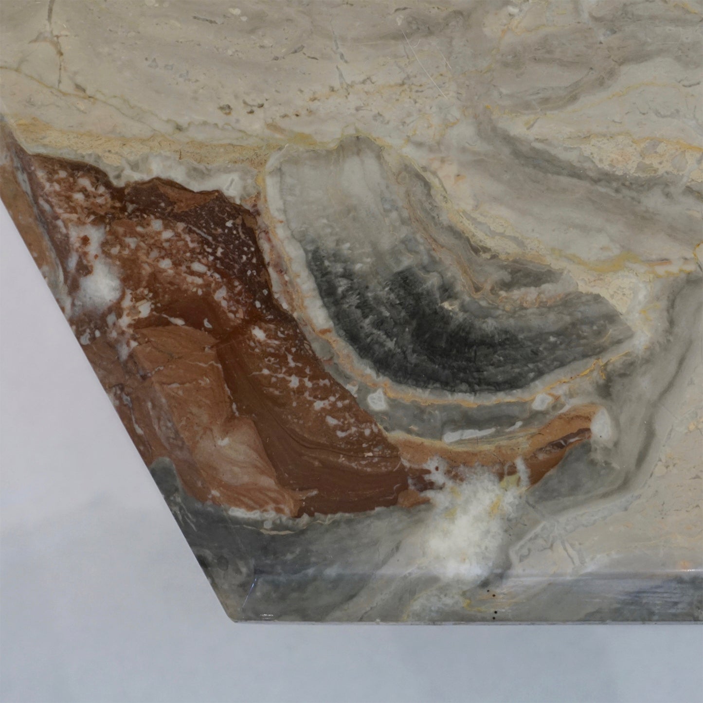 1970s Vintage Italian 3 Geometric White Gray and Red Vein Marble Nesting Tables