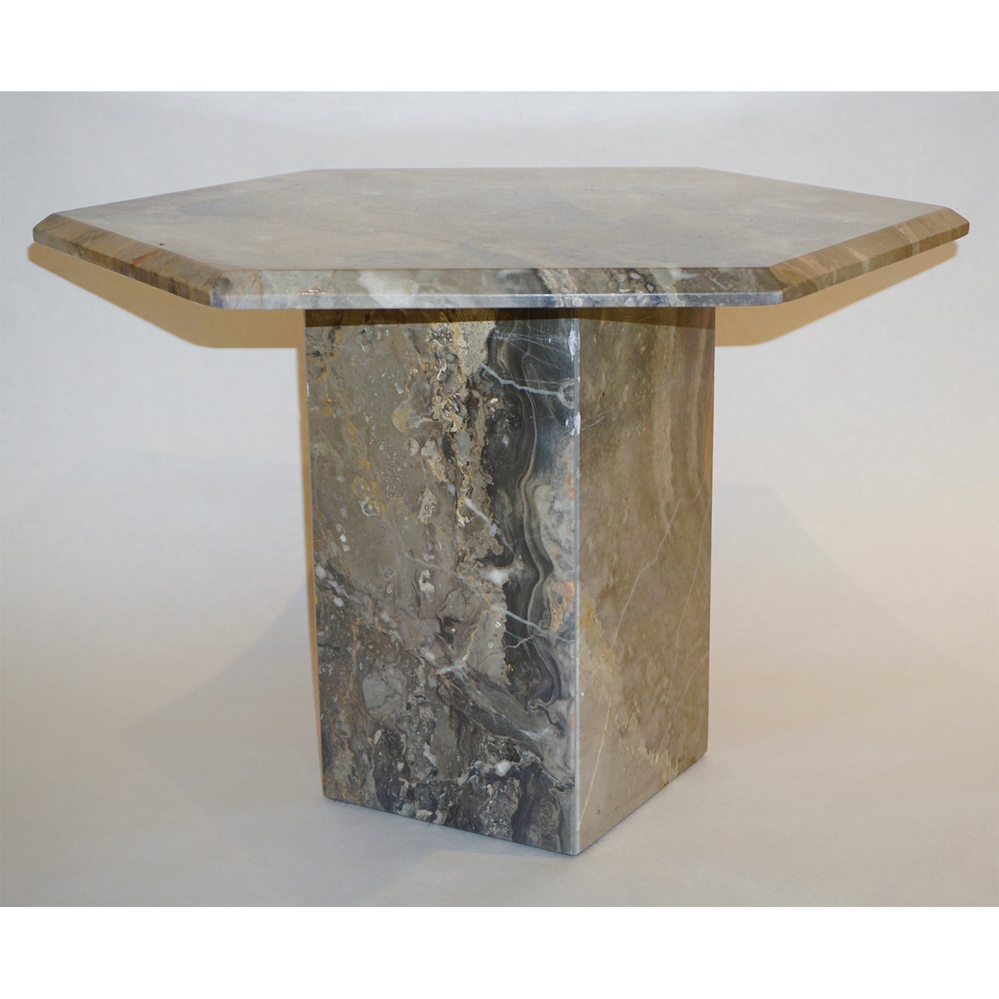 1970s Vintage Italian 3 Geometric White Gray and Red Vein Marble Nesting Tables