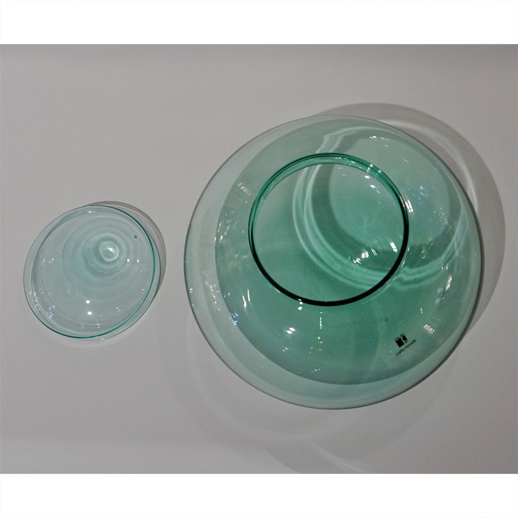 Vintage Carlo Moretti 1980 Round Apple Mint Murano Crystal Glass Bowl with cover