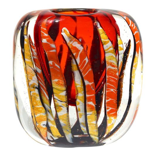 Cristian Onesto 2000s Crystal Black Red Cream White Murano Glass Organic Vase