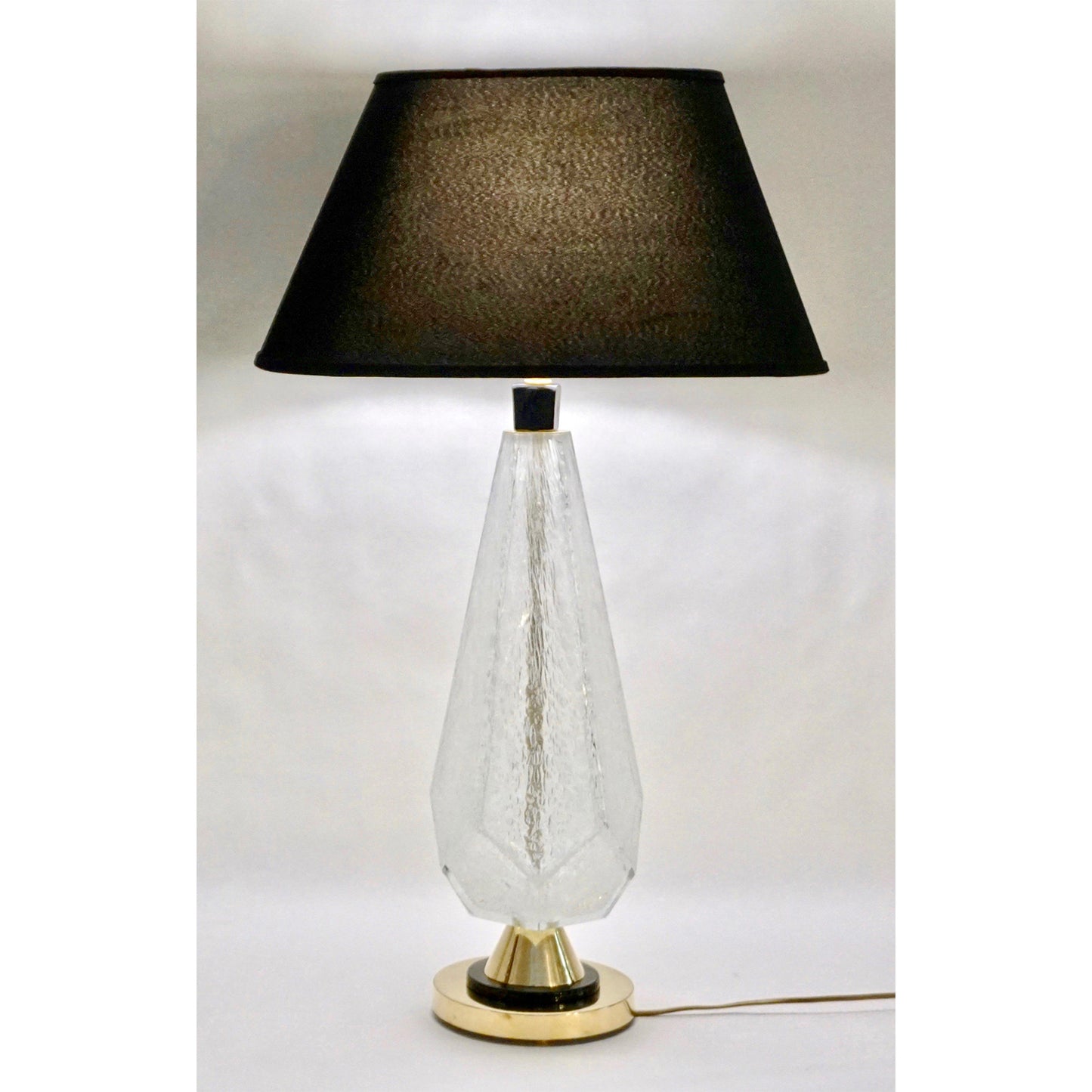 Contemporary Italian Pair of Diamond Cut Black and Crystal Murano Glass Lamps