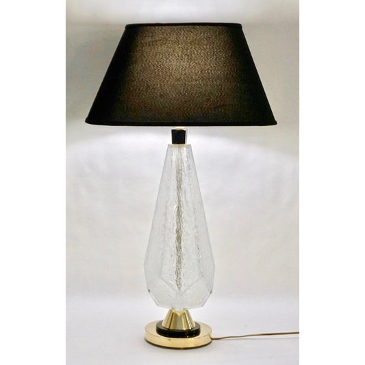 Contemporary Italian Diamond Cut Black and Crystal Murano Glass Lamp