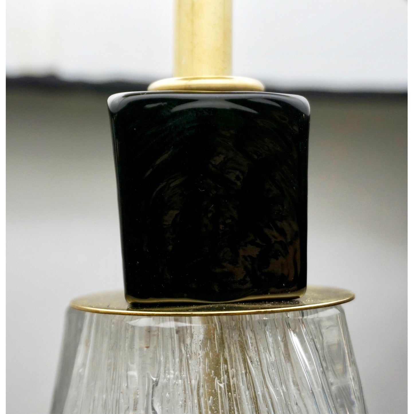 Contemporary Italian Pair of Diamond Cut Black and Crystal Murano Glass Lamps