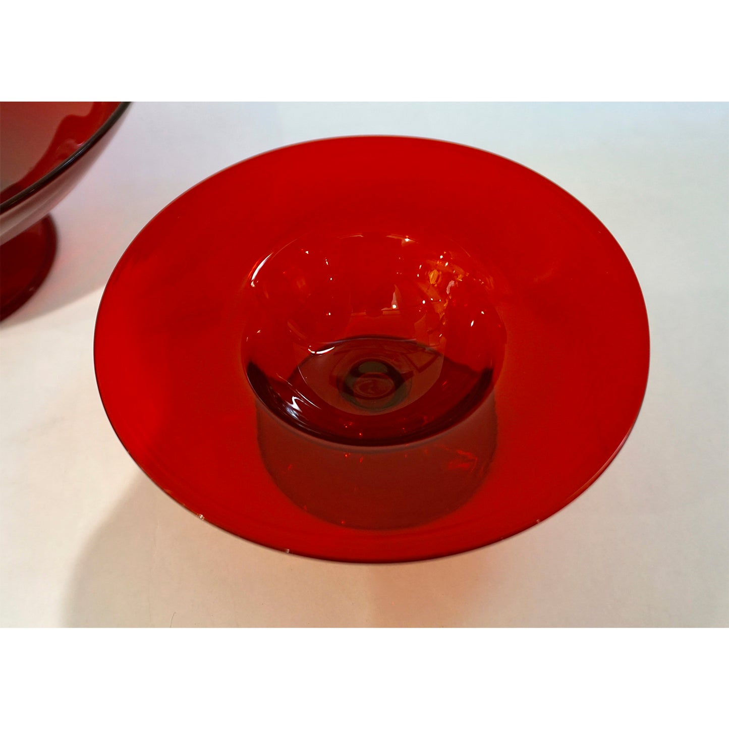 Salviati 1940s Italian Pair of Antique Ruby Red Blown Murano Glass Compote Bowls