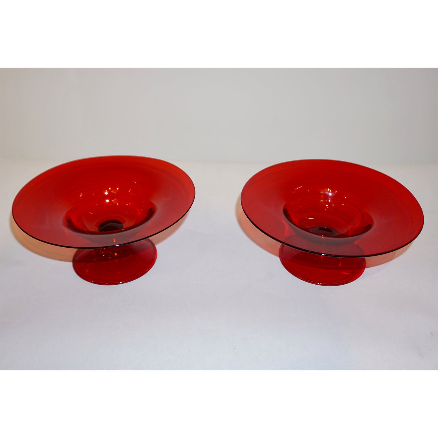 Salviati 1940s Italian Pair of Antique Ruby Red Blown Murano Glass Compote Bowls