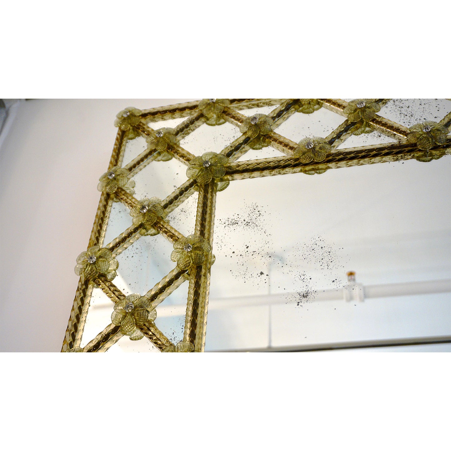 Contemporary Italian Venetian Geometric Amber Gold Murano Glass Lattice Mirror