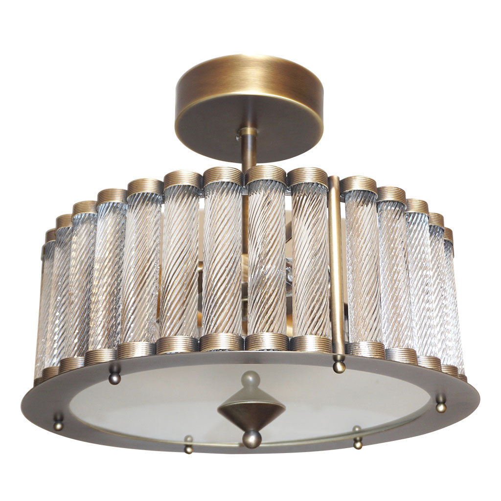 Italian Antique Bronze Finish Crystal Murano Glass Flush mount / Drum Chandelier