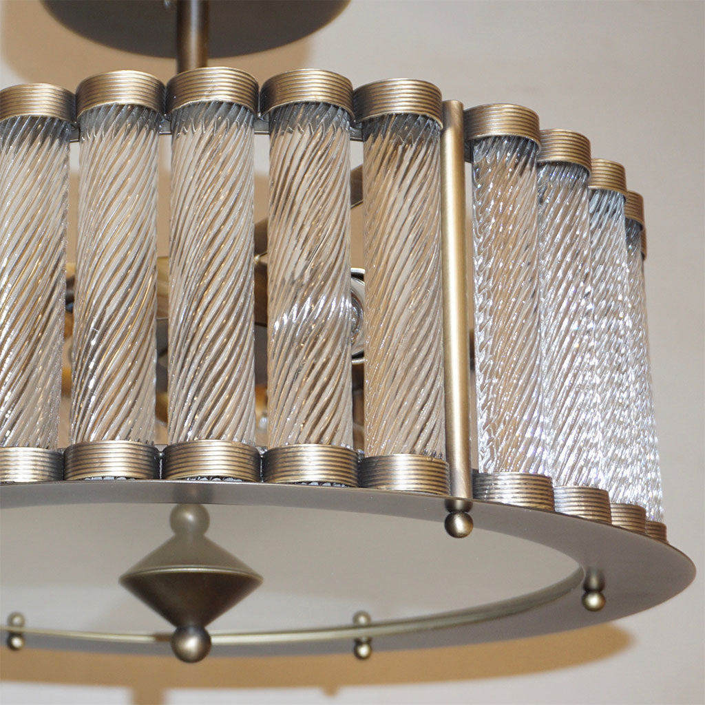 Italian Antique Bronze Finish Crystal Murano Glass Flush mount / Drum Chandelier