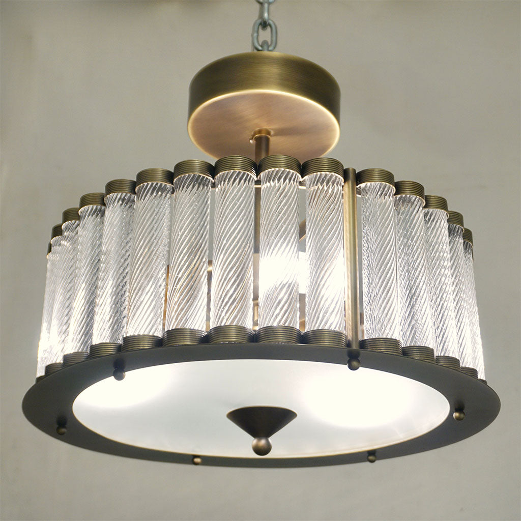 Italian Antique Bronze Finish Crystal Murano Glass Flush mount / Drum Chandelier