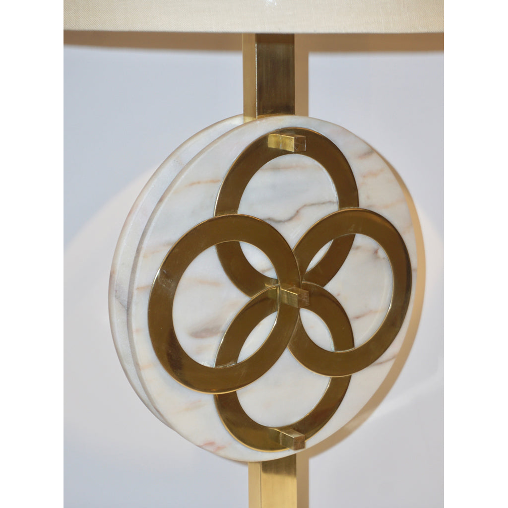1970s Vintage Italian Pair of Modern Design Brass and Pink Carrara Marble Table Lamps