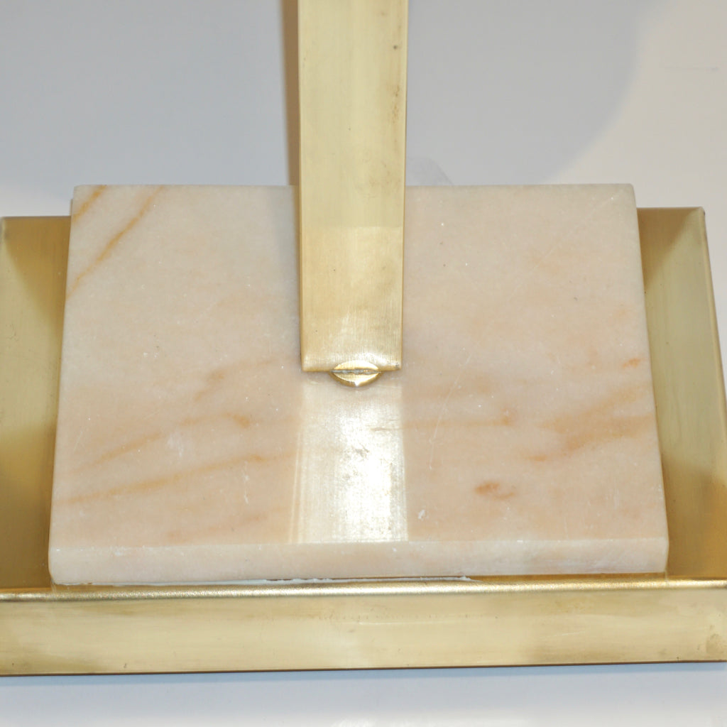 1970s Vintage Italian Pair of Modern Design Brass and Pink Carrara Marble Table Lamps
