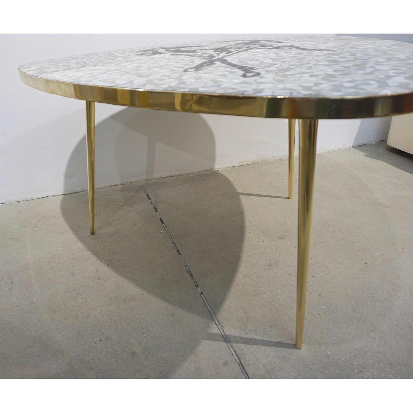 1953 Italian Vintage Black White Gray Horse Mosaic Brass Dining / Coffee Table