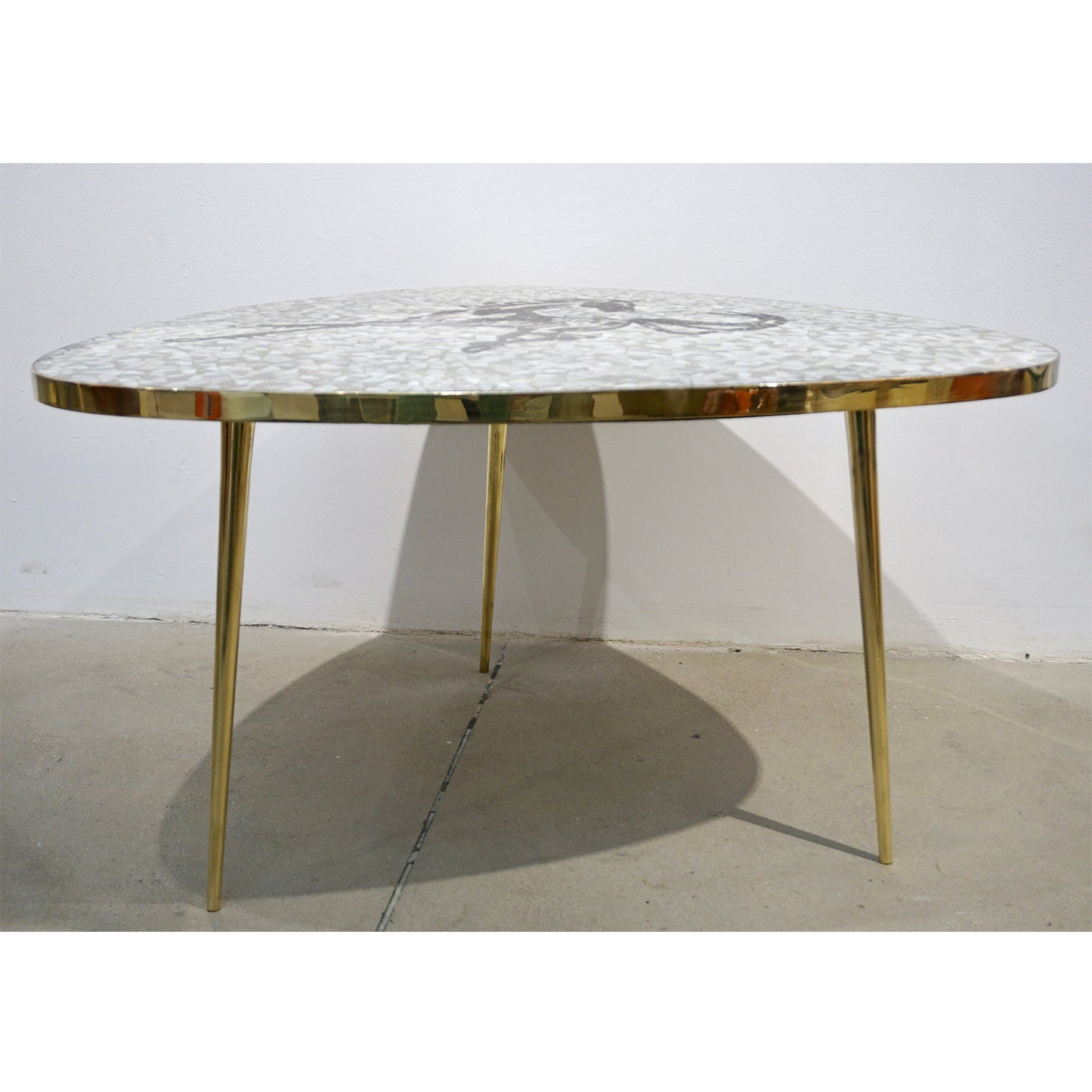 1953 Italian Vintage Black White Gray Horse Mosaic Brass Dining / Coffee Table