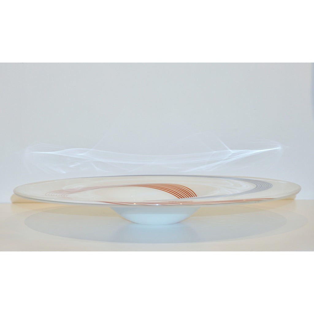 1960s Italian White Murano Glass Extra Large Platter with Orange & Blue Murrine