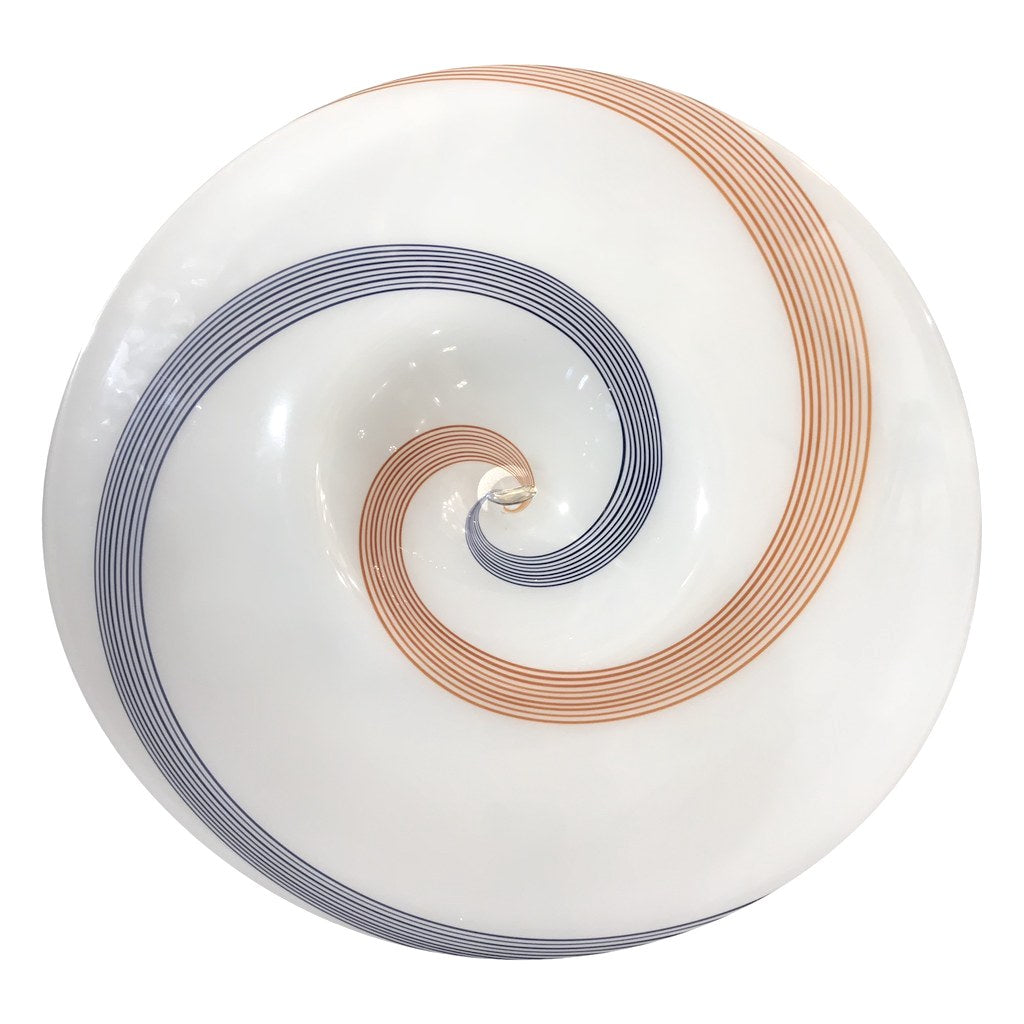 1960s Italian White Murano Glass Extra Large Platter with Orange & Blue Murrine