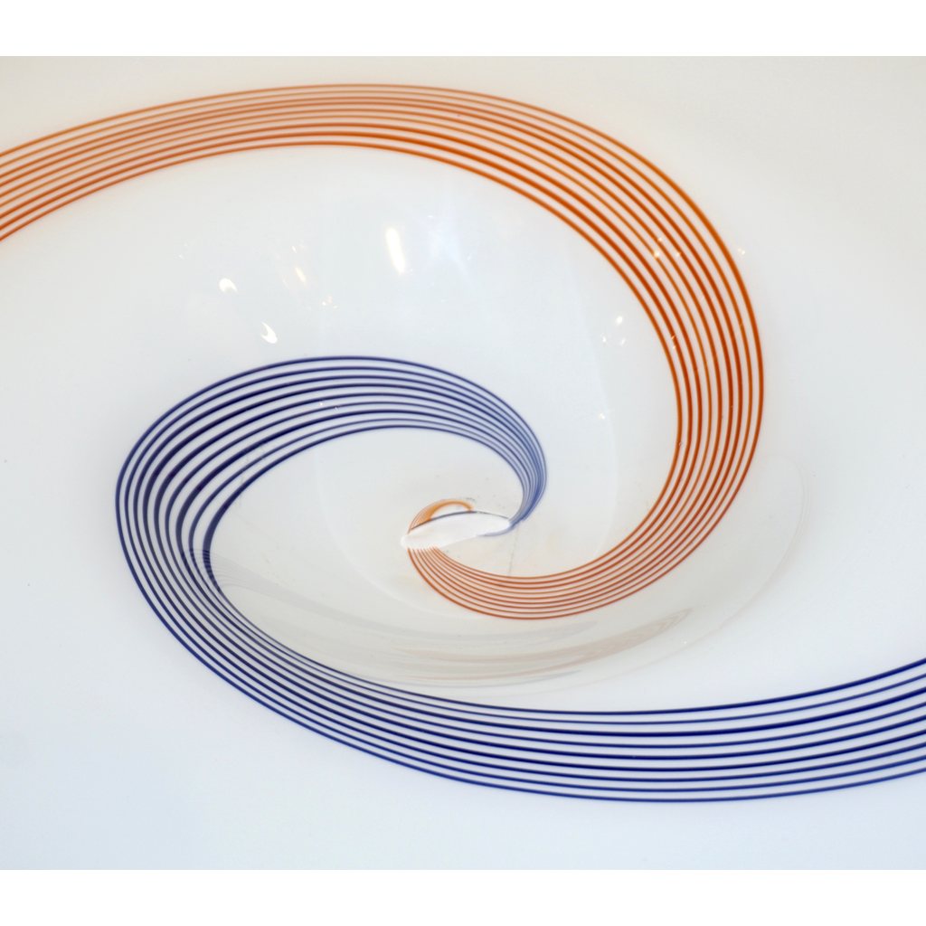 1960s Italian White Murano Glass Extra Large Platter with Orange & Blue Murrine