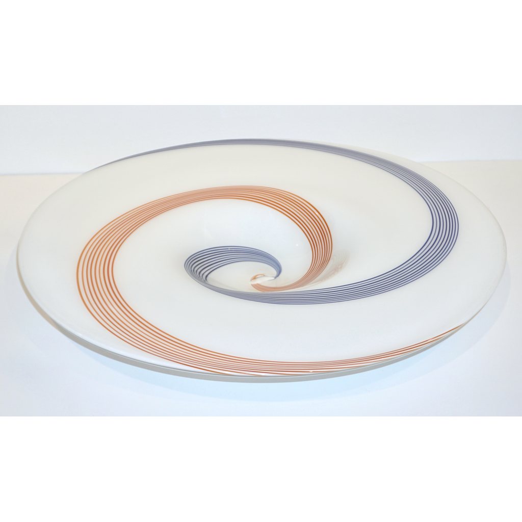 1960s Italian White Murano Glass Extra Large Platter with Orange & Blue Murrine