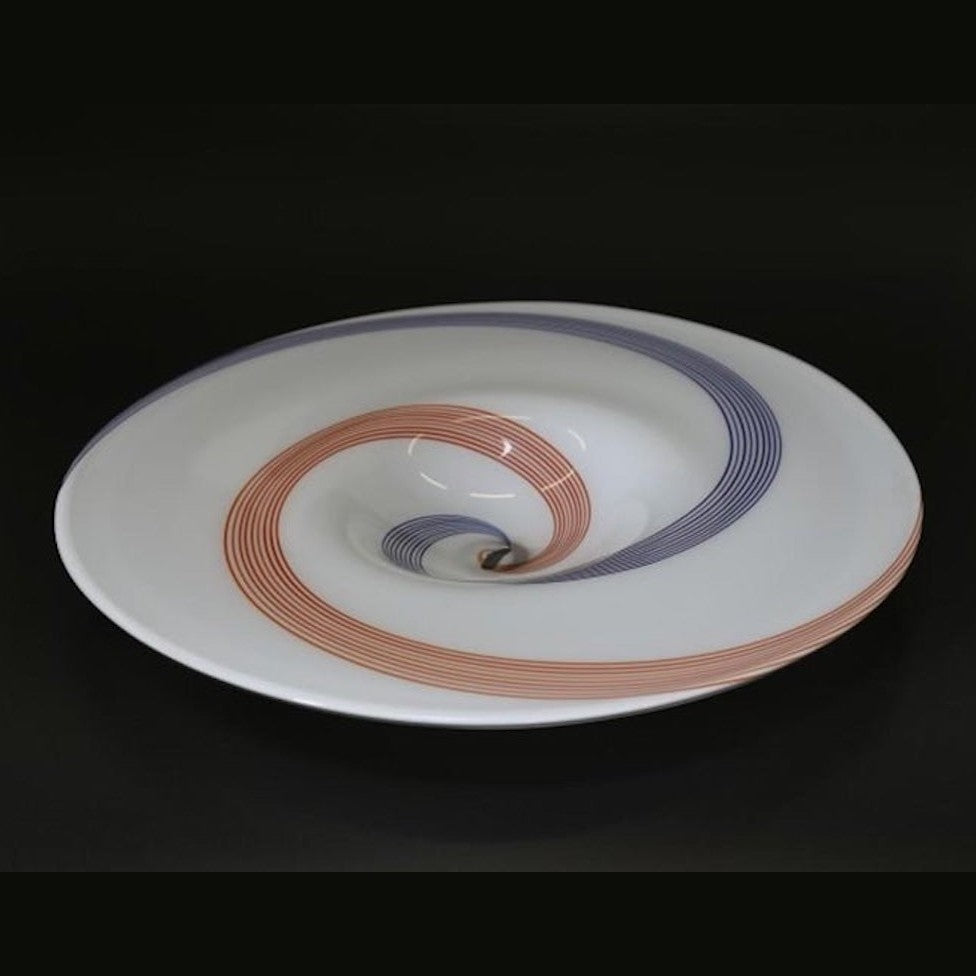 1960s Italian White Murano Glass Extra Large Platter with Orange & Blue Murrine