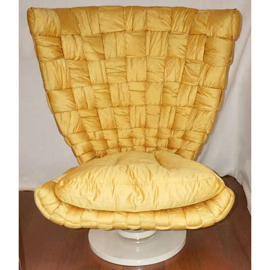 1970s Marzio Cecchi Italian Vintage Iconic Gold Yellow Silk Swivel Armchair