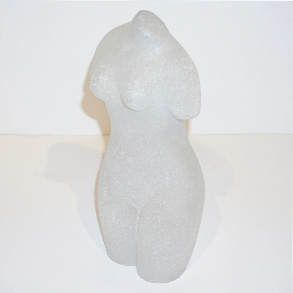 1960s Italian White Scavo Murano Glass Nude Figure