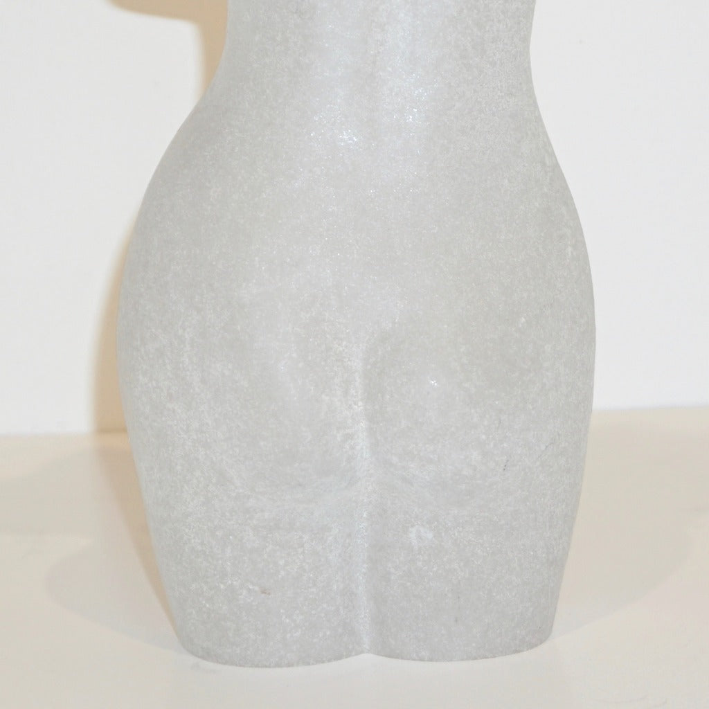 1960s Italian White Scavo Murano Glass Nude Figure