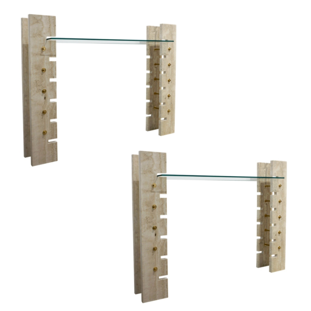 Contemporary Italian Minimalist Organic Shelf White Travertine Marble Console