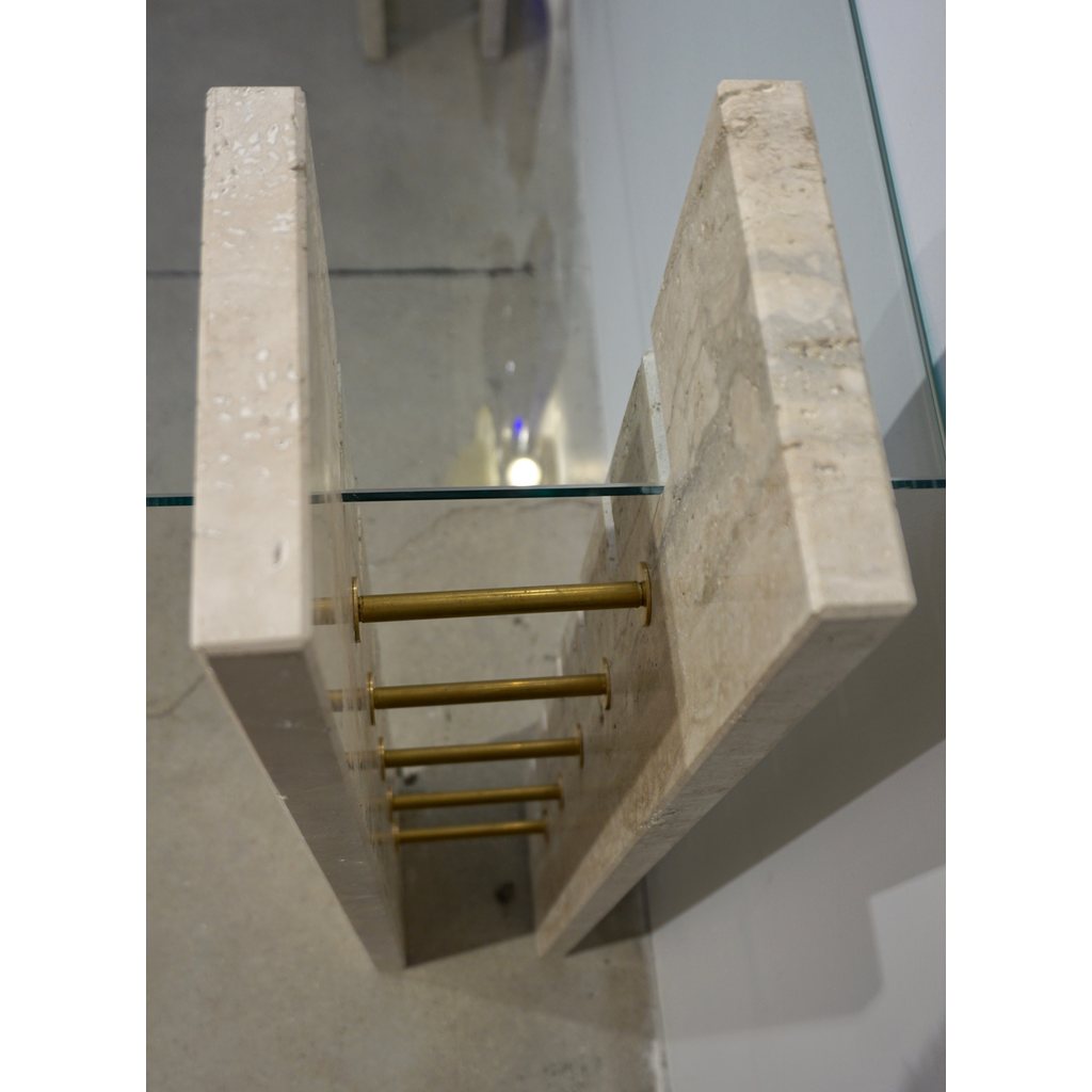 Contemporary Italian Minimalist Organic Shelf White Travertine Marble Console