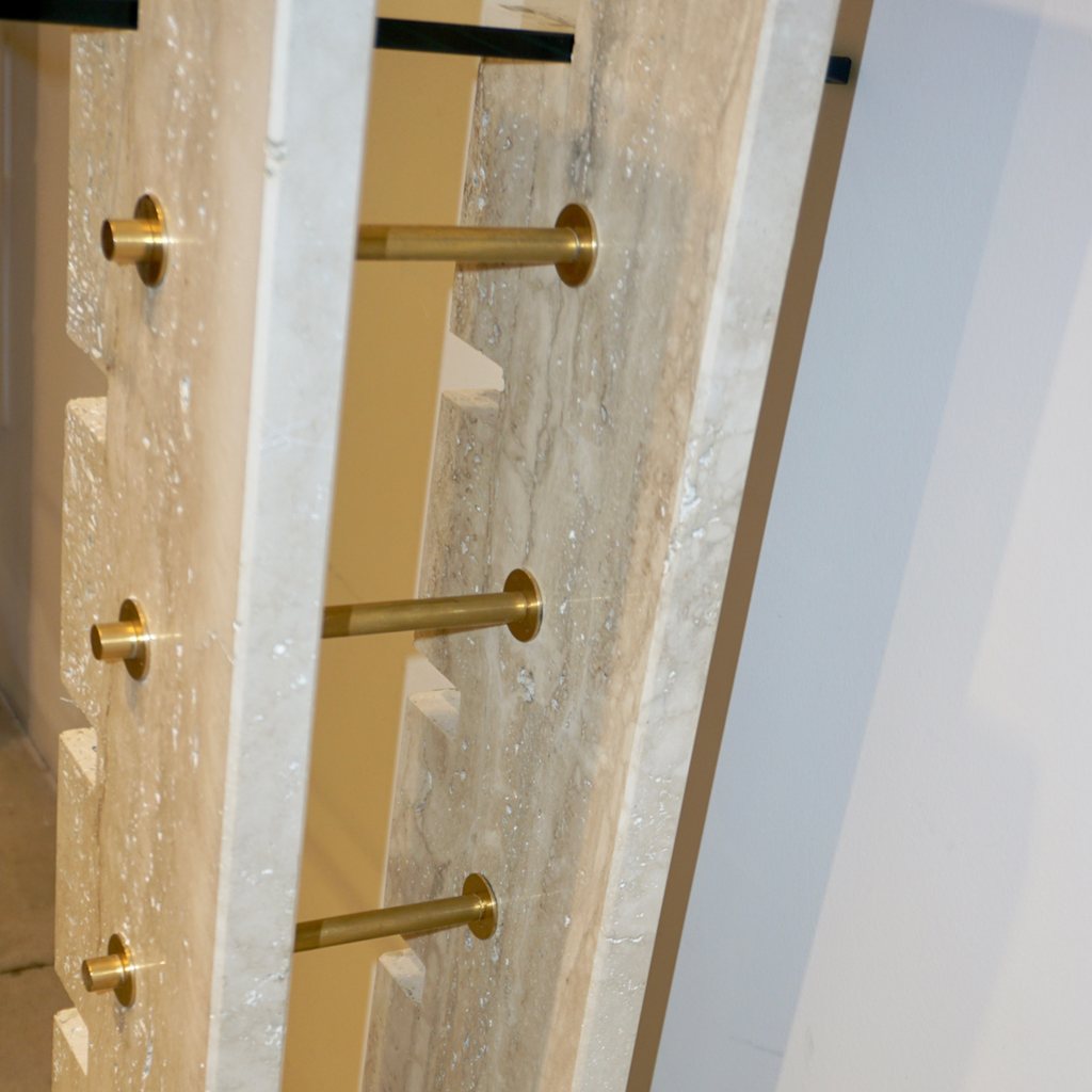 Contemporary Italian Minimalist Organic Shelf White Travertine Marble Console