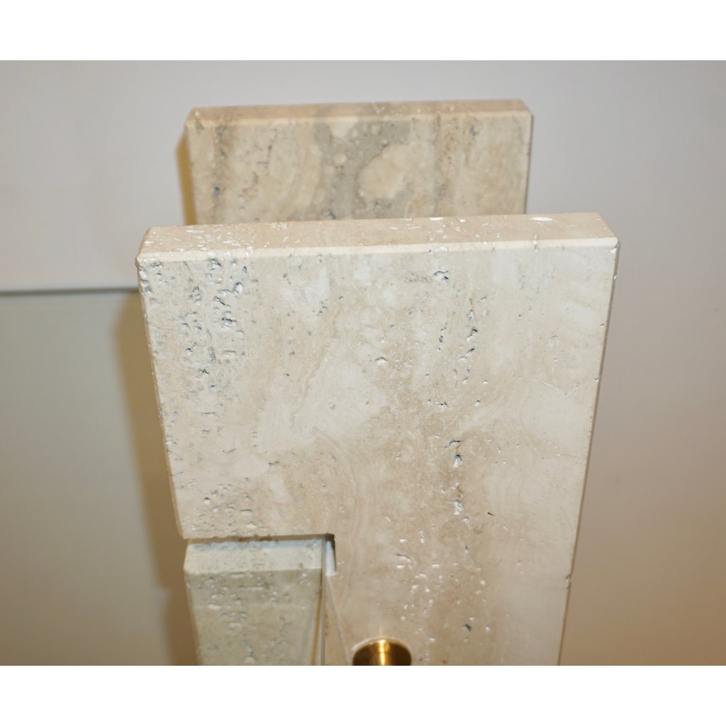 Contemporary Italian Minimalist Organic Shelf White Travertine Marble Console