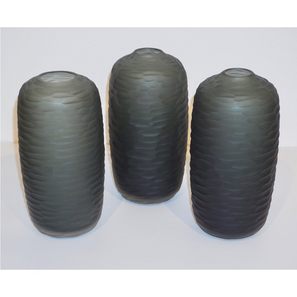 Salviati Vintage Italian Minimalist Smoked Gray Textured Murano Art Glass Vase
