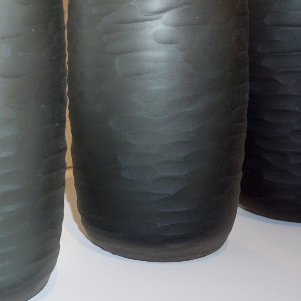 Salviati Vintage Italian Minimalist Smoked Gray Textured Murano Art Glass Vase
