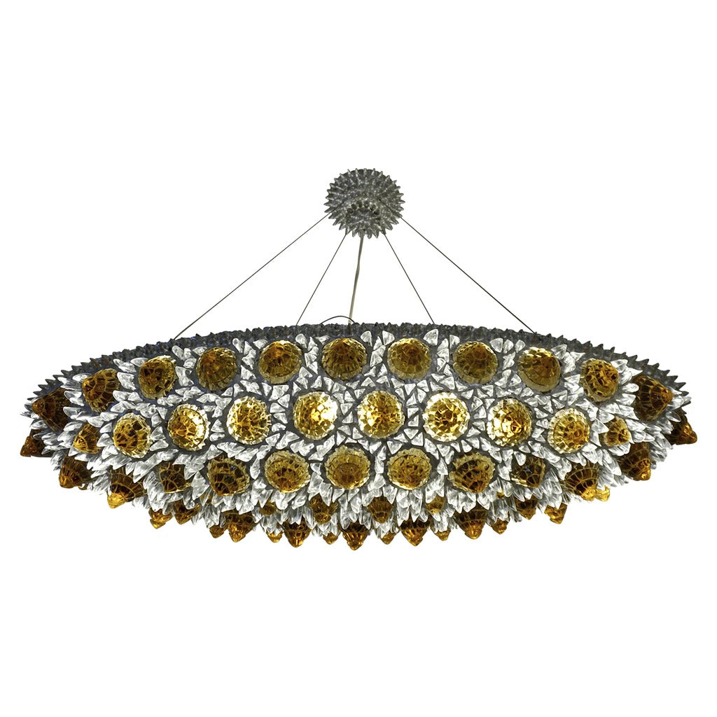 Contemporary Italian Post-Modern Amber Gold Glass Oval Silver Flush/Chandelier