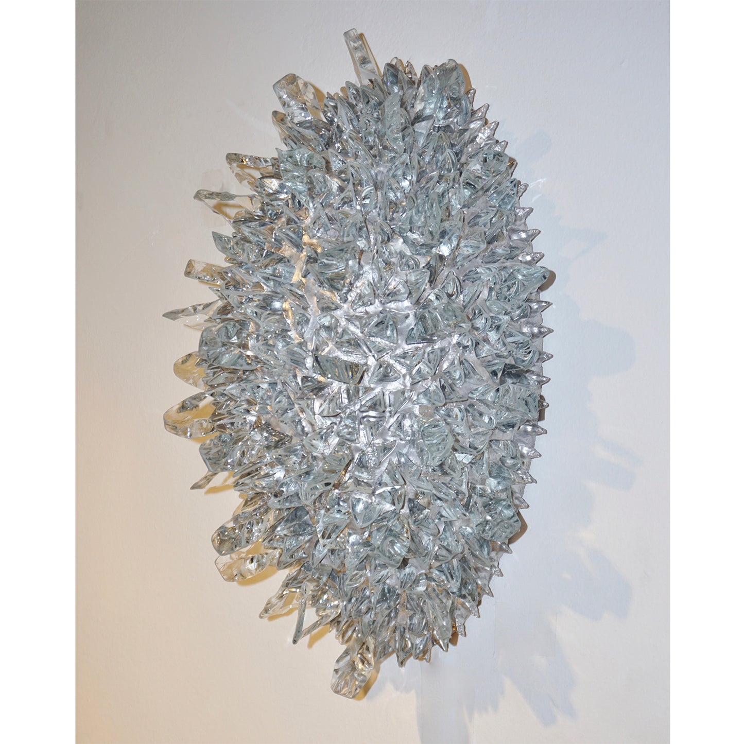 Contemporary Italian Crystal Clear Glass Oval Silver Flush Mount / Sconce