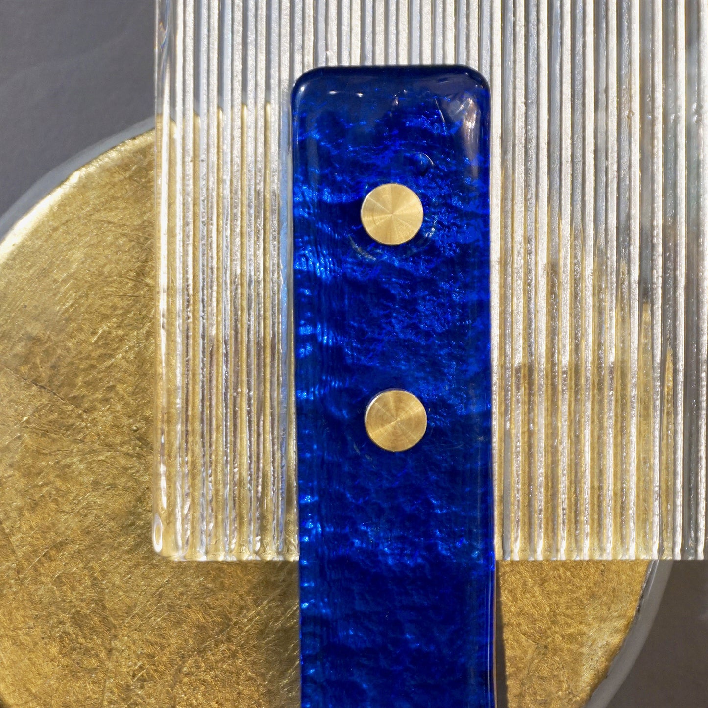 Italian Pair of Abstract Modern Gold Sapphire Blue Crystal Murano Glass Sconces