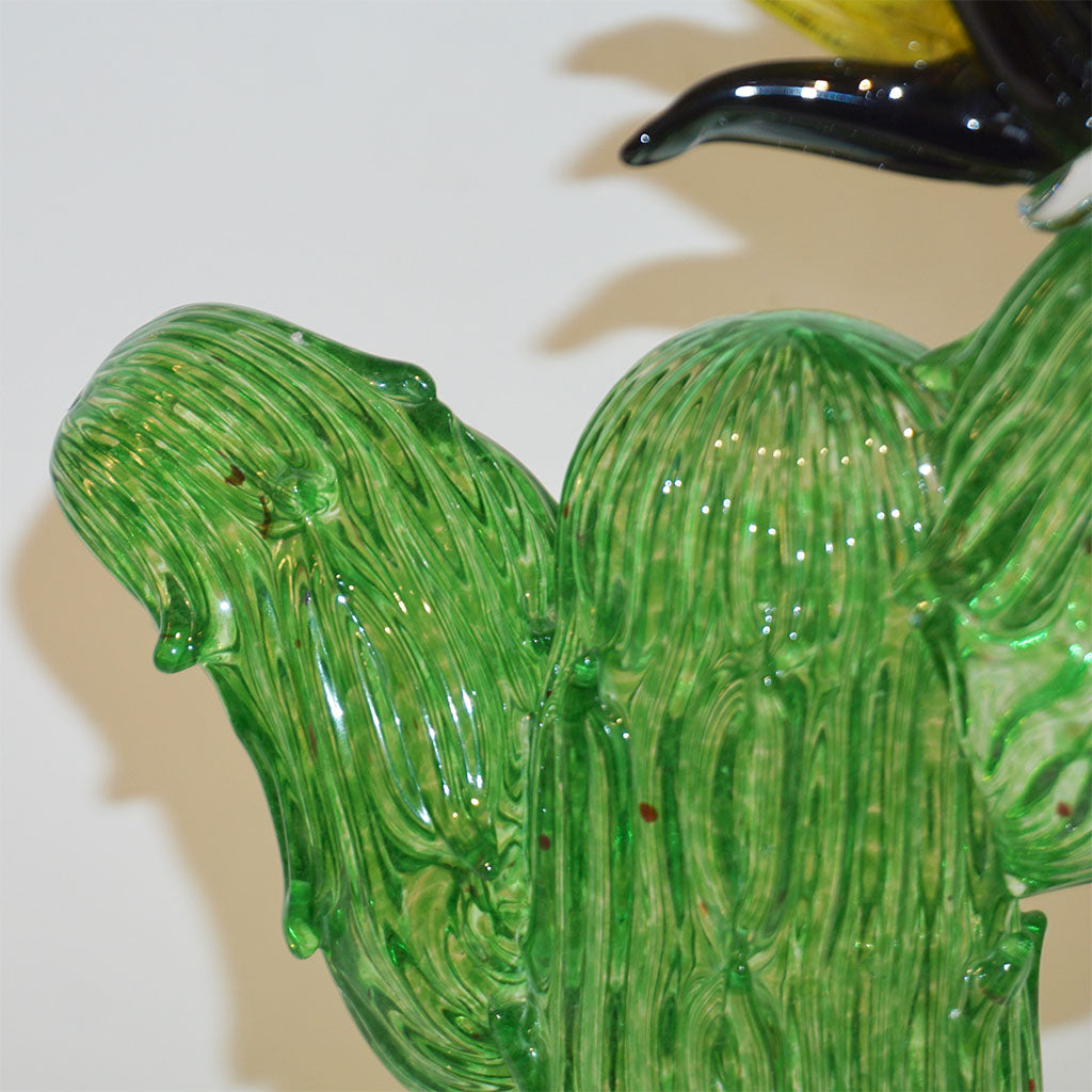 Formia Marta Marzotto Vintage Green Murano Glass Black Flower Cactus