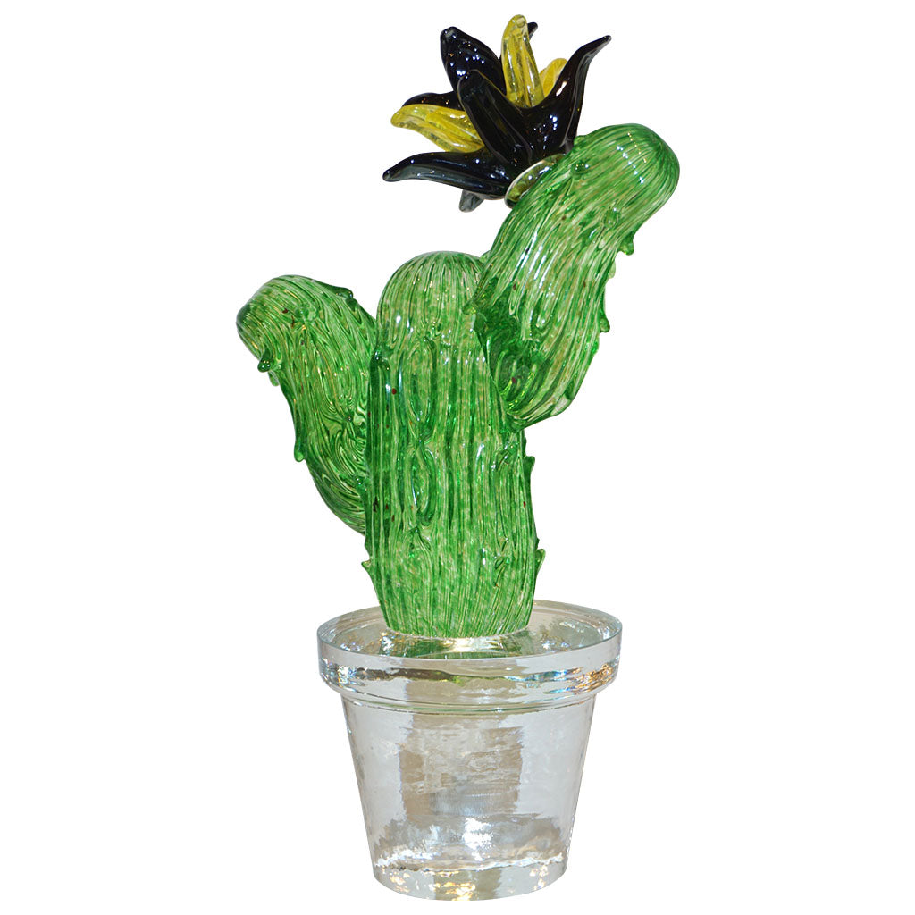 Formia Marta Marzotto Vintage Green Murano Glass Black Flower Cactus