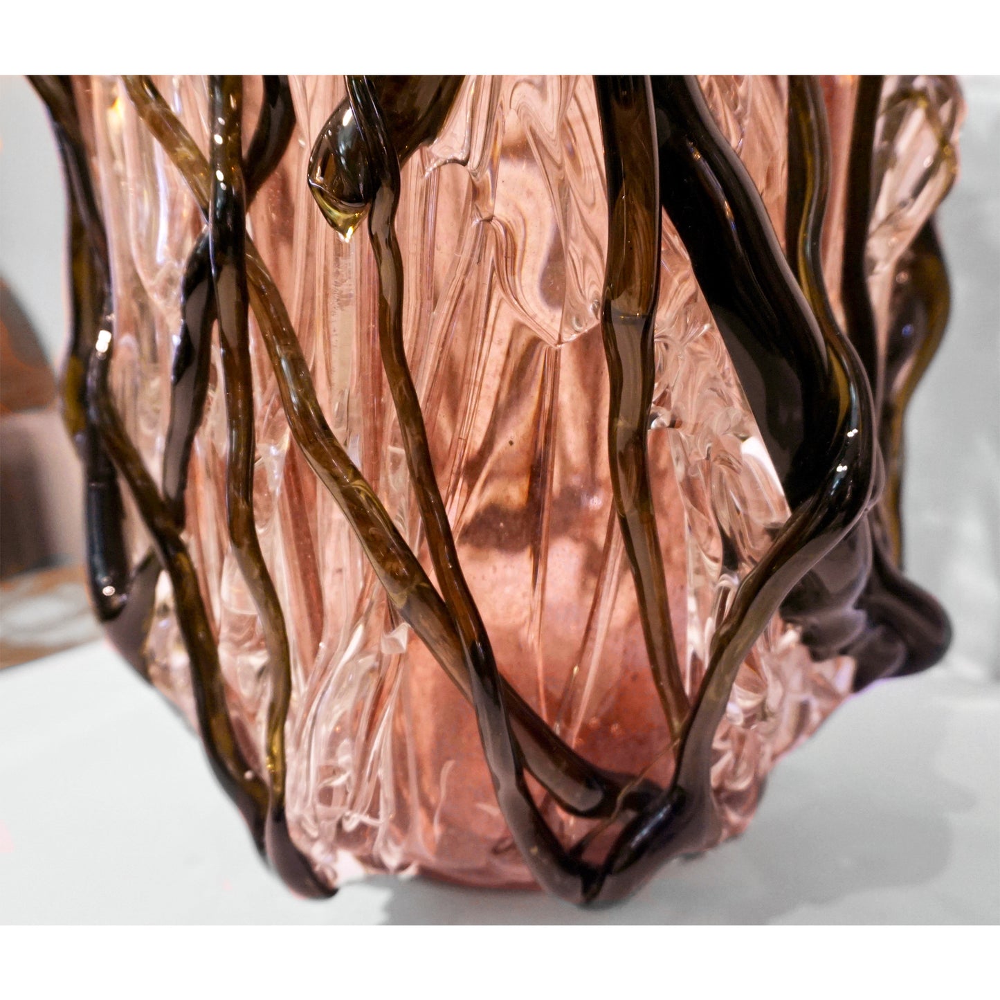 Costantini Italian Pair of Monumental Black Amethyst Clear Murano Glass Vases