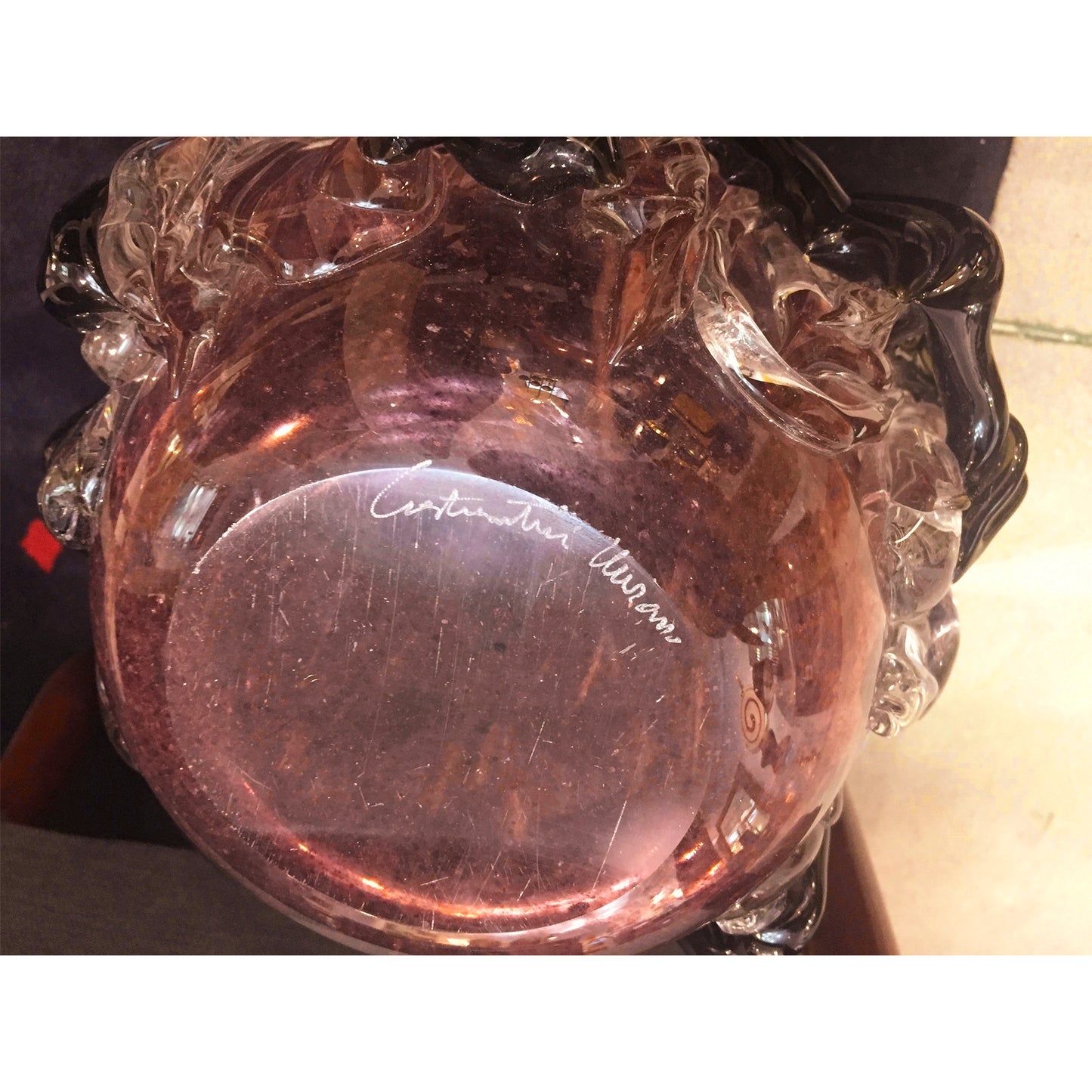 Costantini Italian Pair of Monumental Black Amethyst Clear Murano Glass Vases