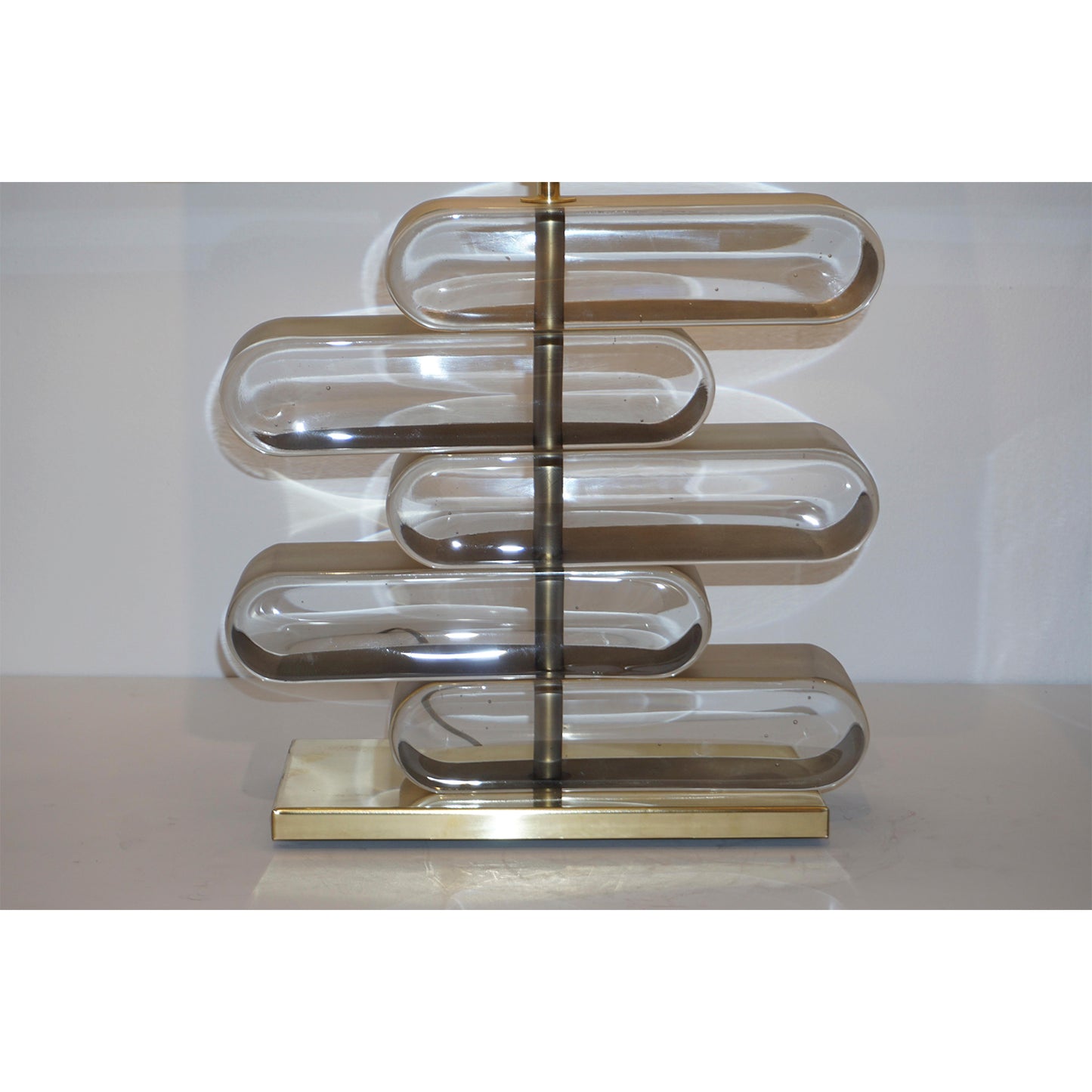 Italian Modern Pair of Brass and Bronze Murano Glass Architectural Table Lamps