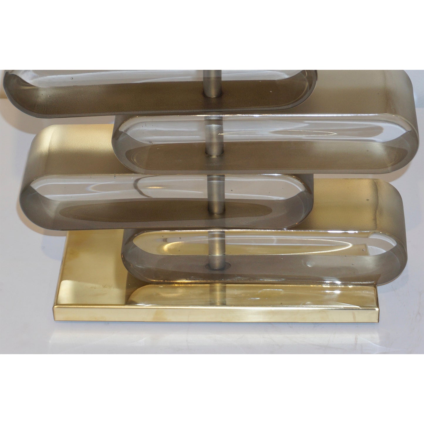 Italian Modern Pair of Brass and Bronze Murano Glass Architectural Table Lamps