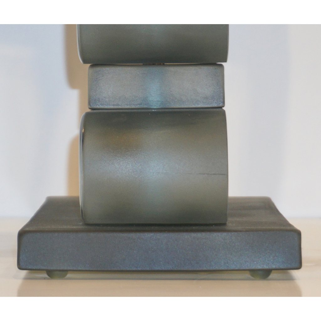 Italian Modern Pair of Nickel and Smoked Aqua Murano Glass Architectural Table Lamps