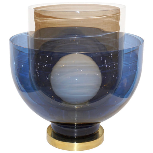 1980 Italian Monumental Blue & Smoked Gray Murano Glass Modern Lamp / Floor Lamp